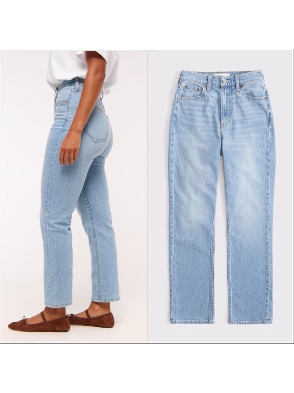 Abercrombie AF Curve Love Ultra High Rise Ankle Straight Jean Light Wash Short